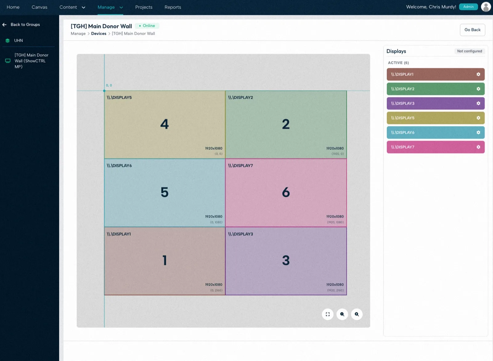Envision's content management dashboard used to keep an installed wall current