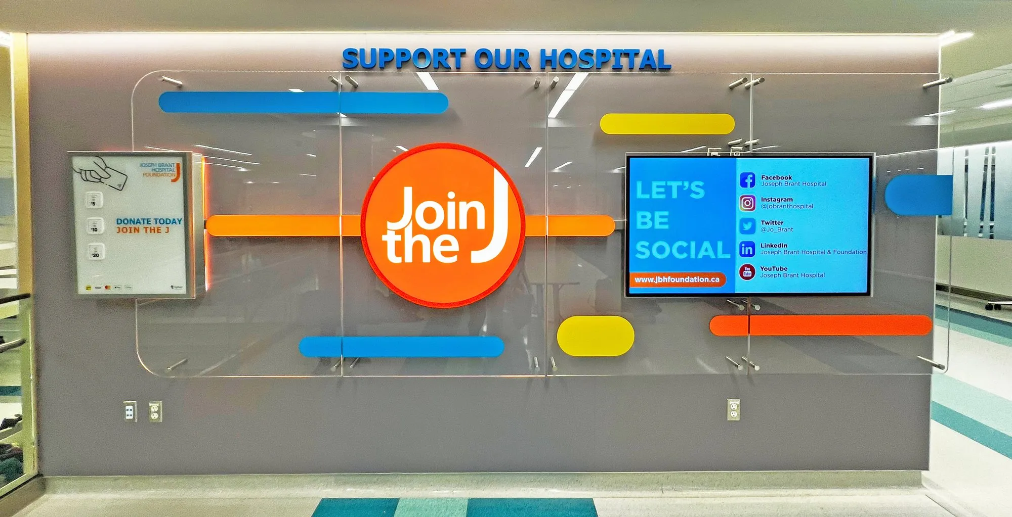 Joseph Brant Hospital community and engagement wall in the patient tower