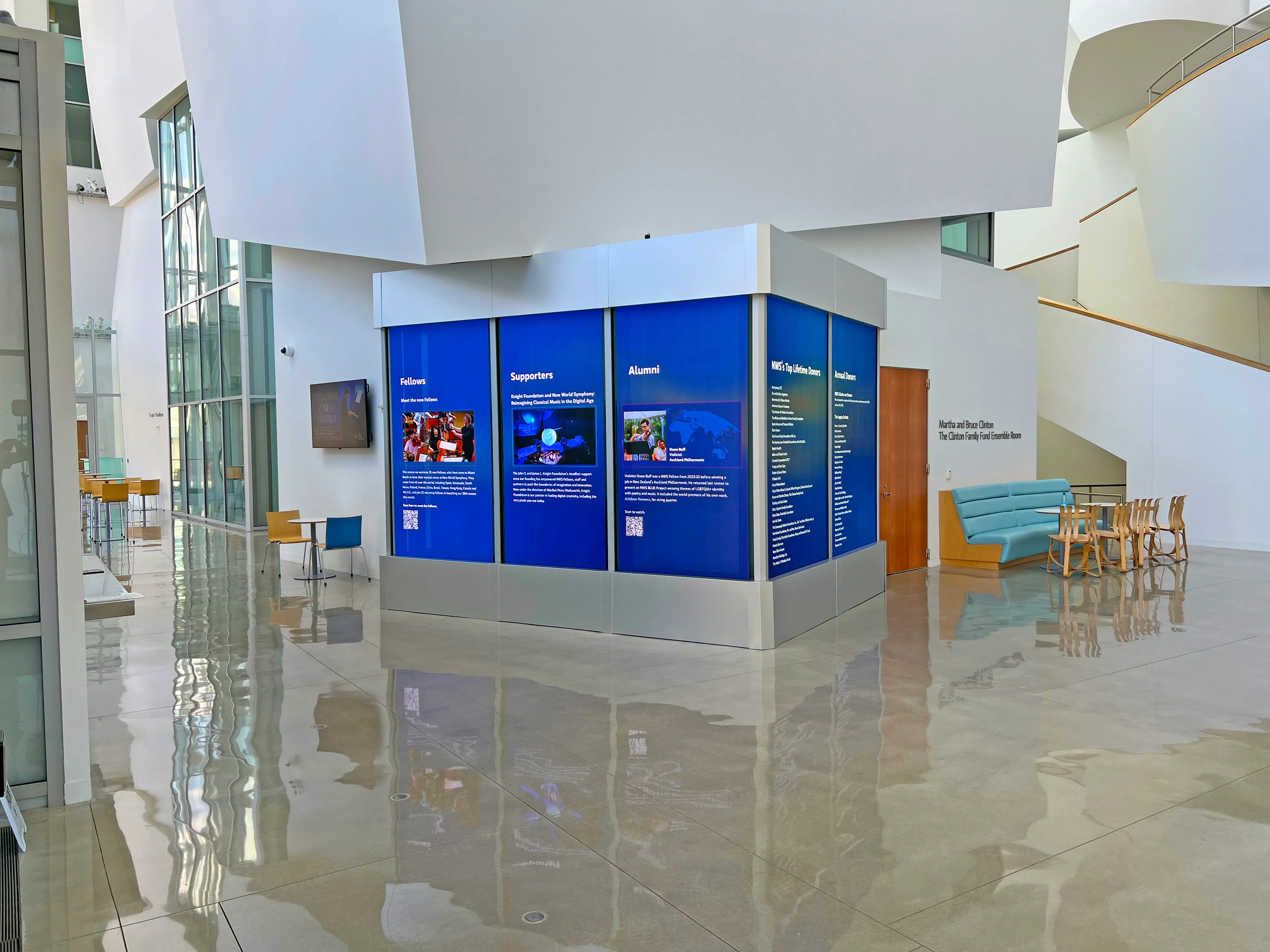 New World Symphony curved LED-on-glass donor recognition corner
